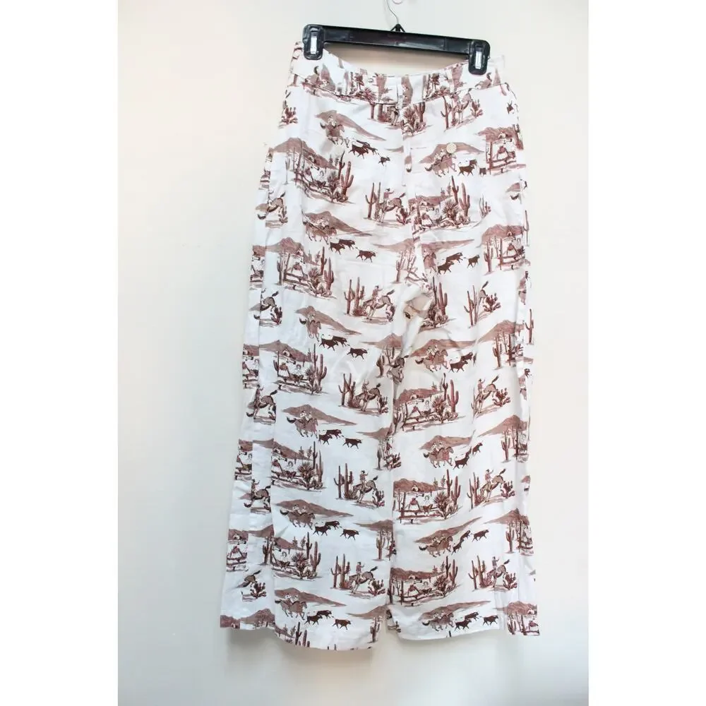 Reformation Brown Riza Sonora Cowboy Western Crop Linen Pants Size 8